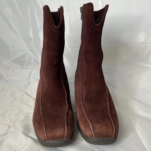 SANTANA Kylie Brown Square Toe Suede Wedge Boots Faux Fur Lined Y2K Neutral 6.5 - Picture 3 of 13